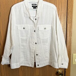 Jones & Company White Linen Button-Up Jacket